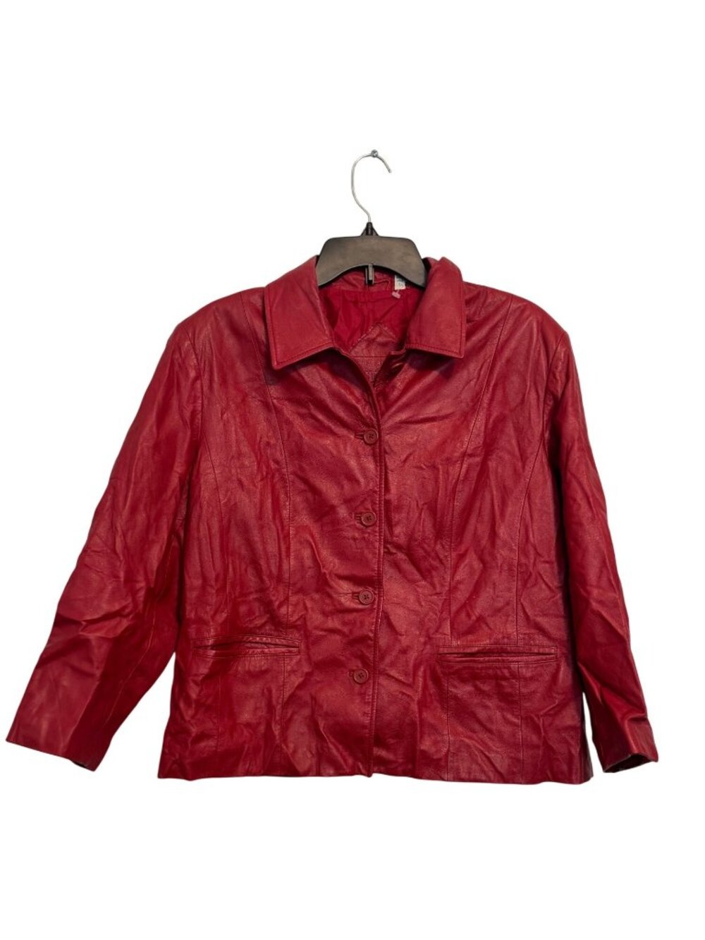 Preston & York Womens Red Genuine Leather Jacket Size L Button-Up